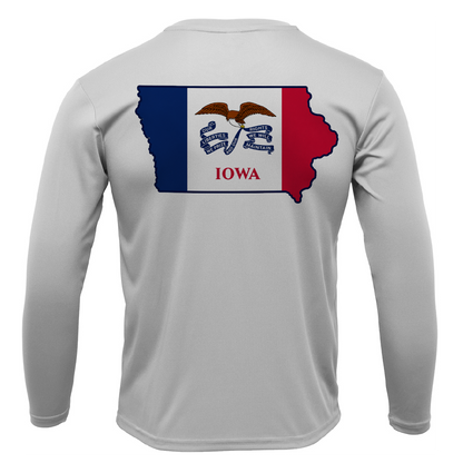 Des Moines, IA Freshwater Born State Flag Men's Long Sleeve UPF 50+ Dry-Fit Shirt