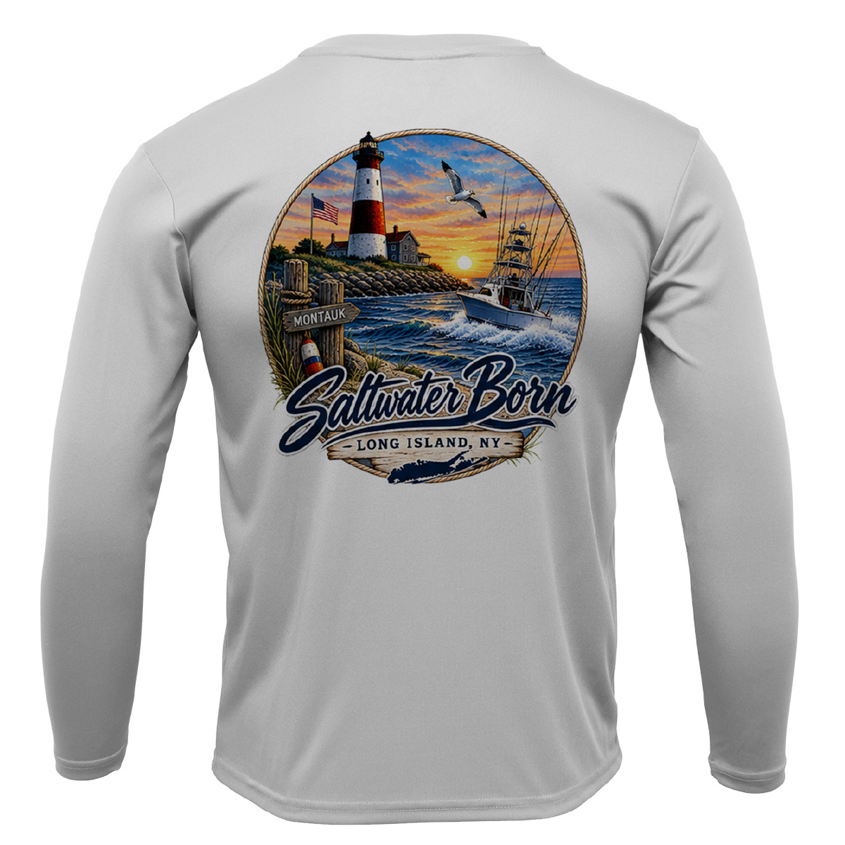 Long Island, NY Lighthouse Men's Long Sleeve UPF 50+ Dry-Fit Shirt