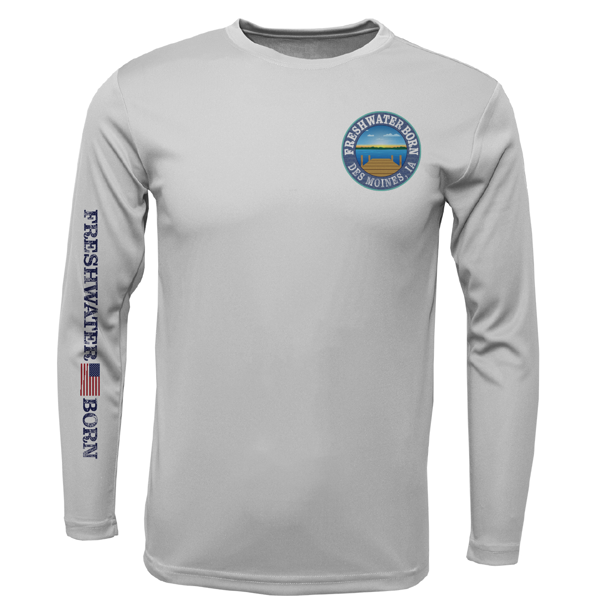 Des Moines, IA Freshwater Born State Flag Men's Long Sleeve UPF 50+ Dry-Fit Shirt