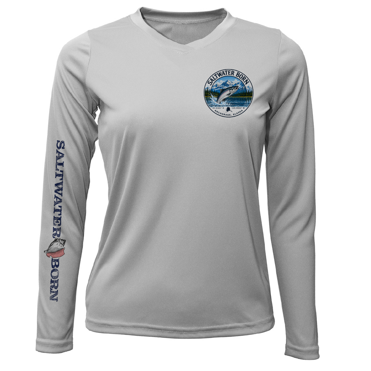Anchorage, AK Salmon Women's Long Sleeve UPF 50+ Dry-Fit Shirt