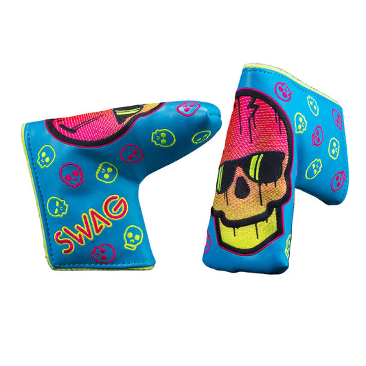 Swag Golf Neon Blue Dripping Skull Blade Putter Headcover