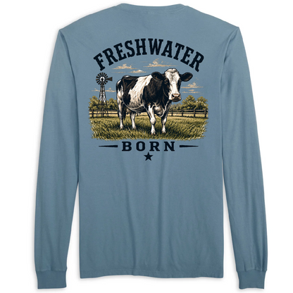 Freshwater Born- Holstein Cow Men's Cotton Long Sleeve Shirt