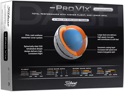 Titleist 2025 Pro V1x Left Dash Performance Alignment Black Golf Balls