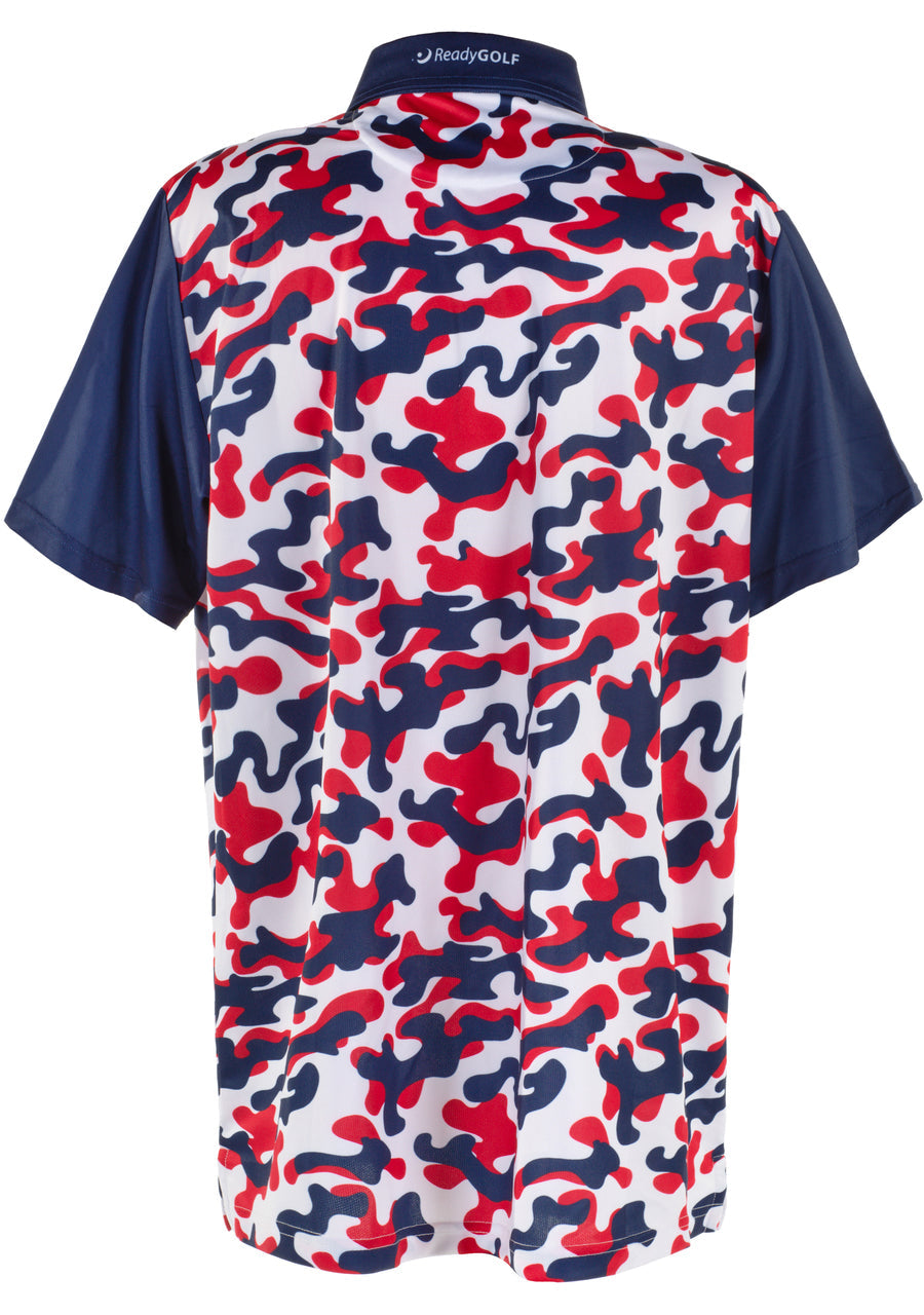 USA Red, White & Blue Camo Mens Golf Polo Shirt by ReadyGOLF