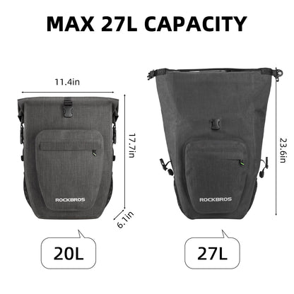 ROCKBROS 27L Waterproof Bike Pannier Bag Grocery Touring Cycling Large Capacity Rear Rack Bag