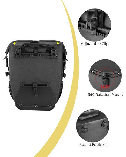 ROCKBROS 27L Waterproof Bike Pannier Bag Grocery Touring Cycling Large Capacity Rear Rack Bag