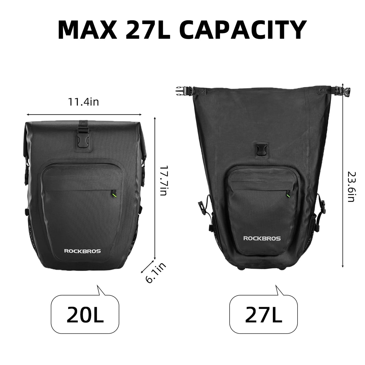 ROCKBROS 27L Waterproof Bike Pannier Bag Grocery Touring Cycling Large Capacity Rear Rack Bag