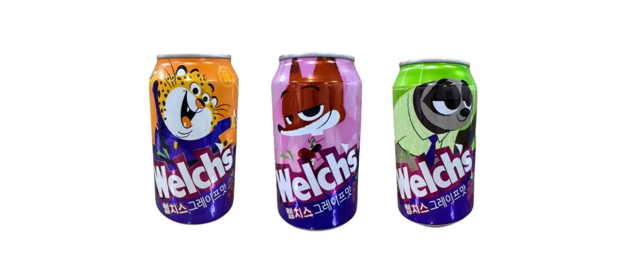 Welch’s Soda Assorted Character Cans – Korean Grape Soda Import (South Korea)