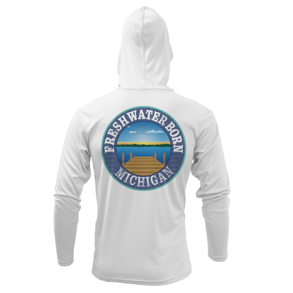 Michigan Freshwater Born Men's Linear Logo Long Sleeve UPF 50+ Dry-Fit Hoodie