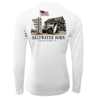 Outer Banks, NC Beach Jeep Women's Long Sleeve UPF 50+ Dry-Fit Shirt