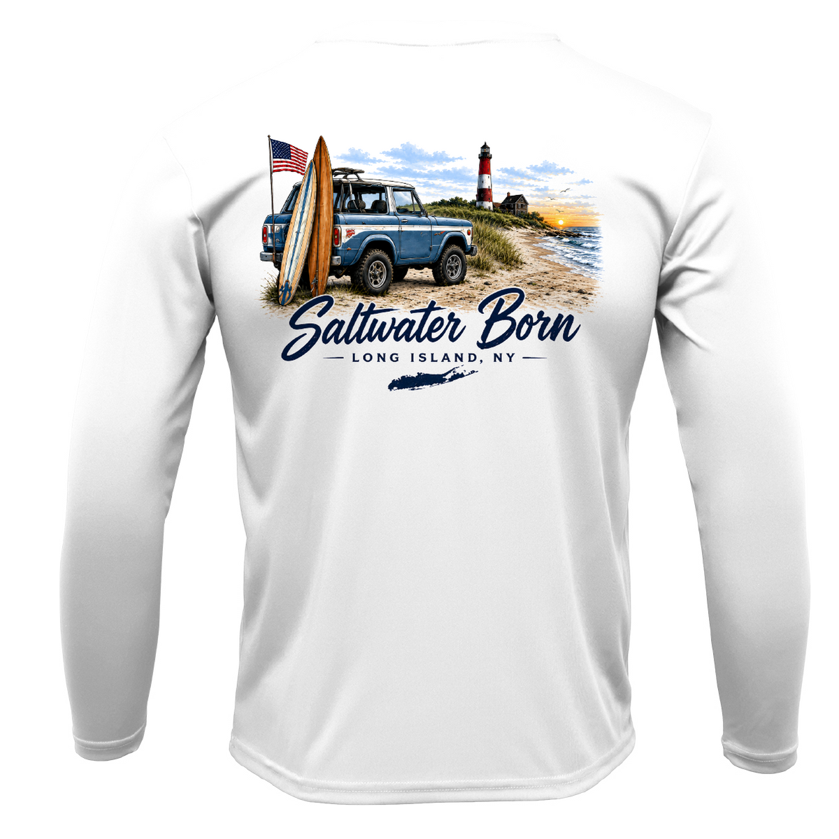 Long Island, NY Saltwater Born Beach Truck Men's Long Sleeve UPF 50+ Dry-Fit Shirt
