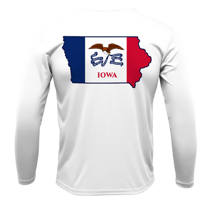 Des Moines, IA Freshwater Born State Flag Men's Long Sleeve UPF 50+ Dry-Fit Shirt