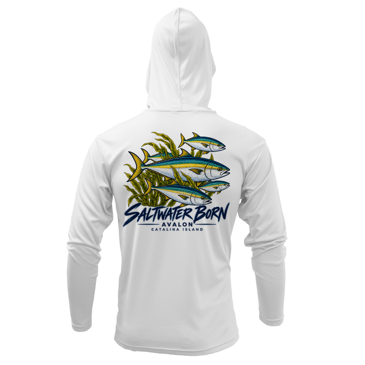 Avalon, CA Yellowtail Men's Long Sleeve UPF 50+ Dry-Fit Hoodie