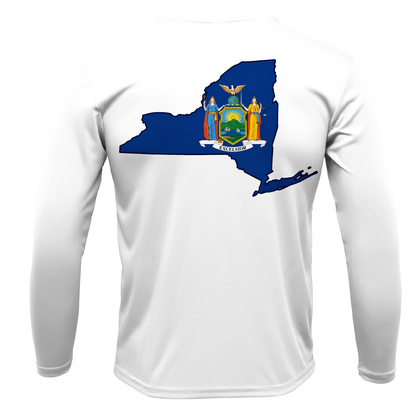 Long Island, NY State Flag Outline Men's Long Sleeve UPF 50+ Dry-Fit Shirt