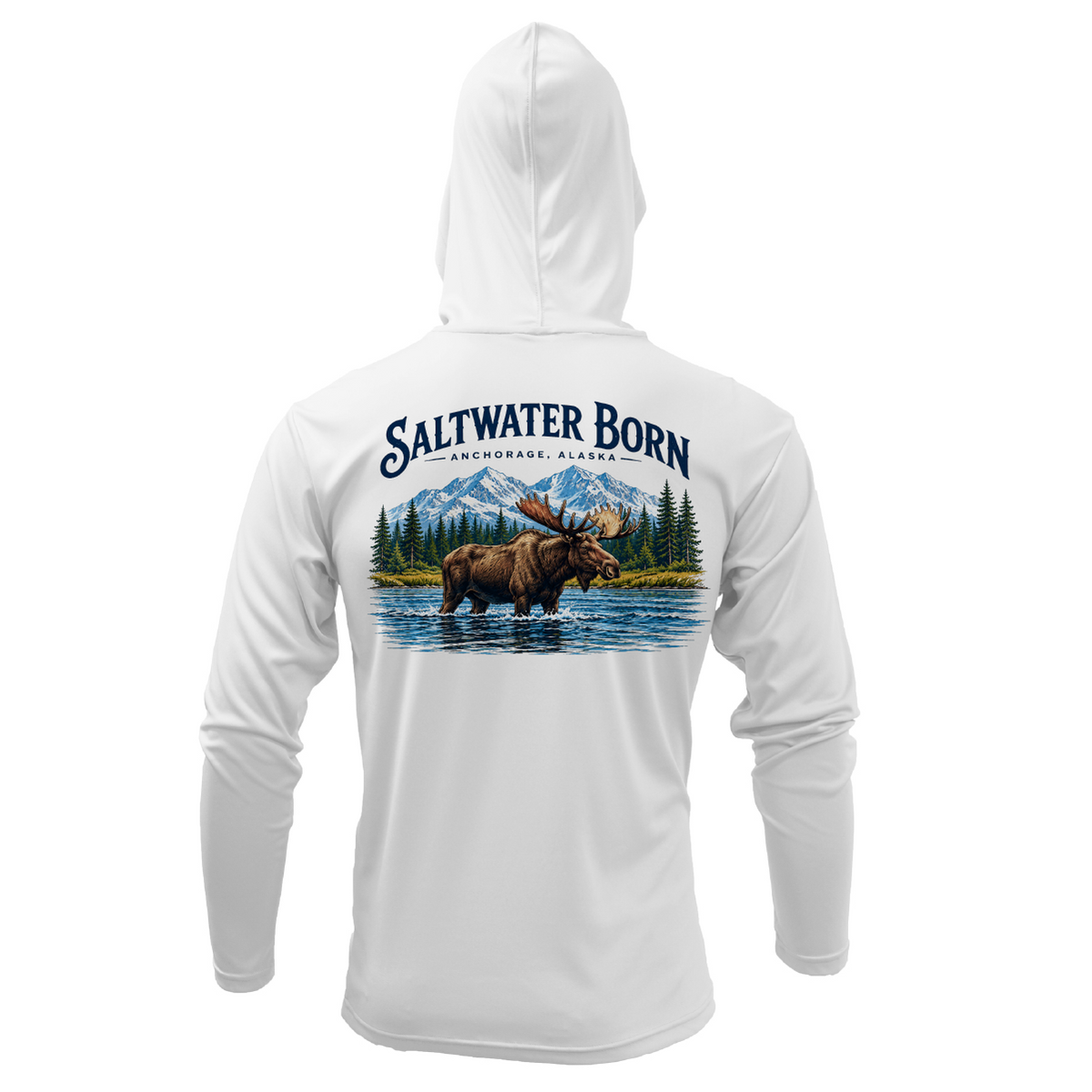 Anchorage, AK Mountain Moose Men's Long Sleeve UPF 50+ Dry-Fit Hoodie