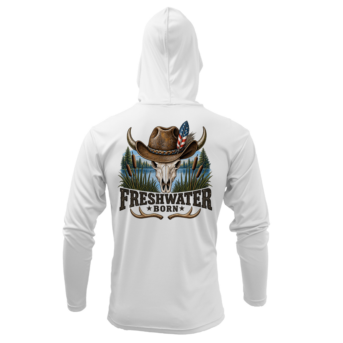 Freshwater Born- Hooked on America Boy's Long Sleeve UPF 50+ Dry-Fit Hoodie