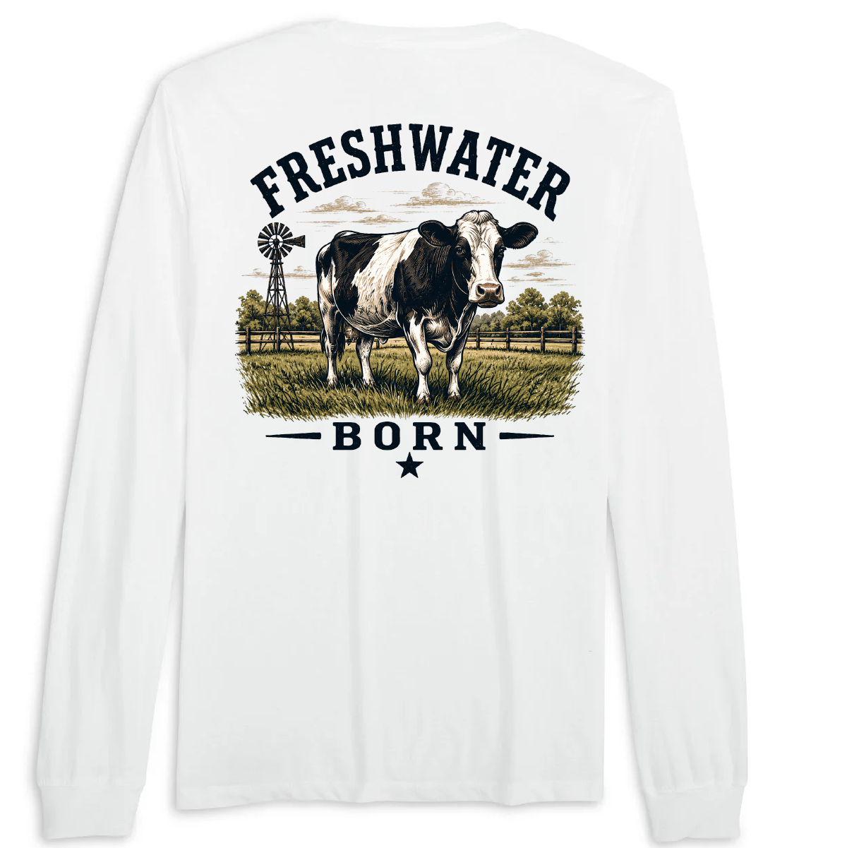 Freshwater Born- Holstein Cow Men's Cotton Long Sleeve Shirt