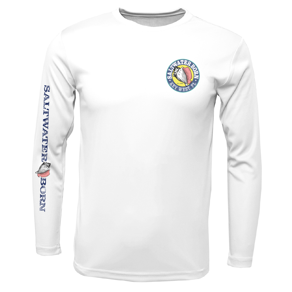 Key West, FL Saltwater Born Circle Logo Boy's Long Sleeve UPF 50+ Dry-Fit Shirt