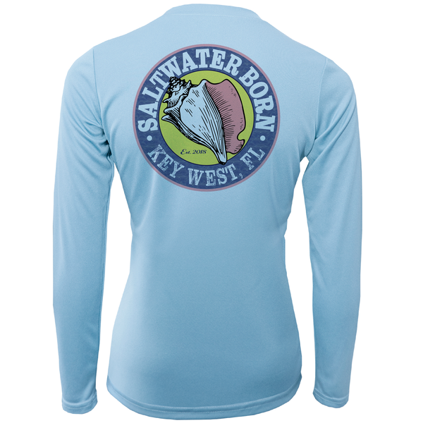 Key West, FL Saltwater Born Circle Logo Girl's Long Sleeve UPF 50+ Dry-Fit Shirt