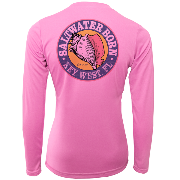 Key West, FL Saltwater Born Circle Logo Girl's Long Sleeve UPF 50+ Dry-Fit Shirt
