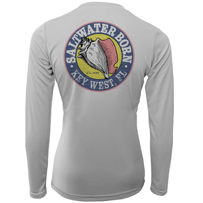 Key West, FL Saltwater Born Circle Logo Girl's Long Sleeve UPF 50+ Dry-Fit Shirt