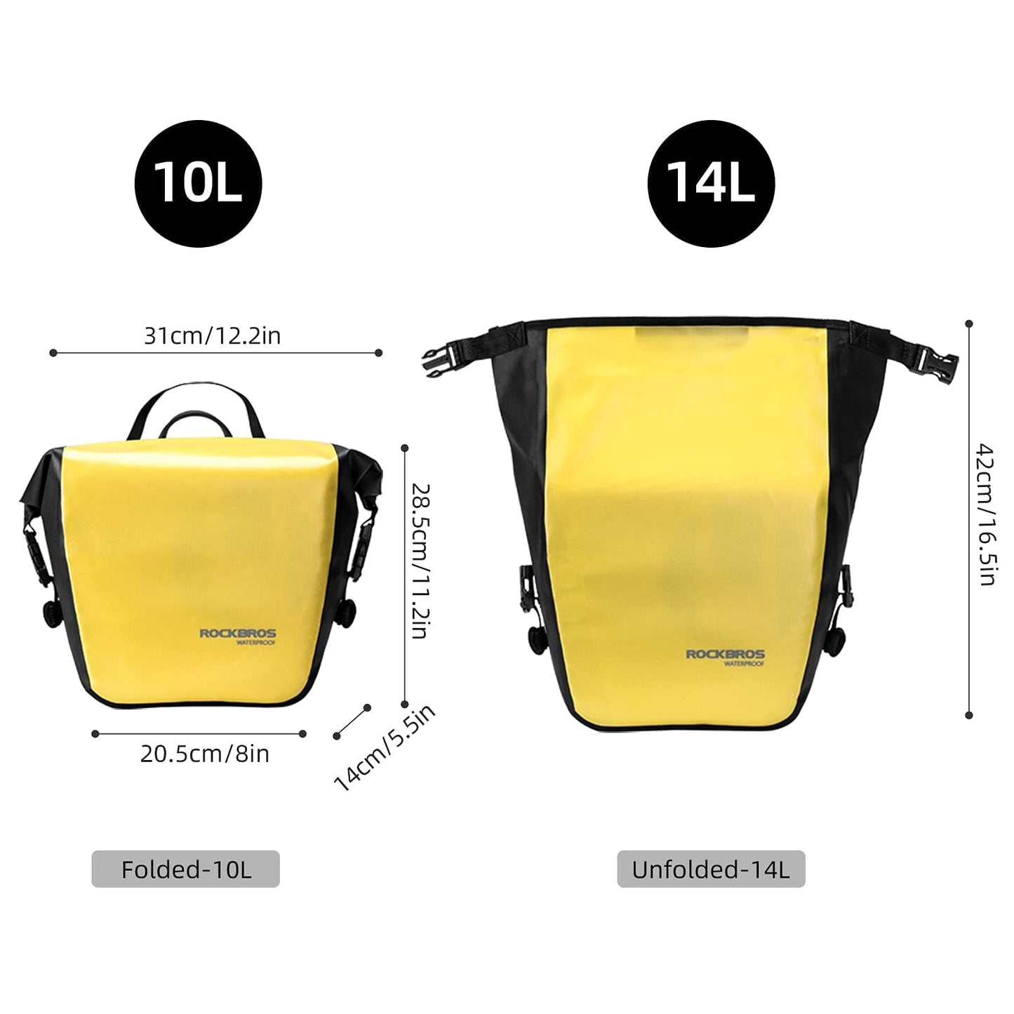 ROCKBROS Front Roller Panniers Bag Sturdy with Handle Shoulder Strap 1 Pair