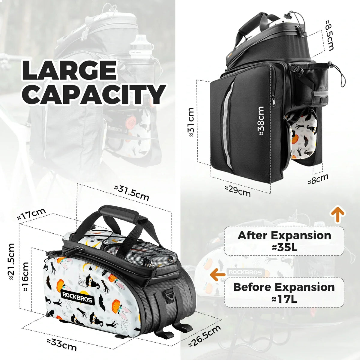 Bike Pannier Bag Double Side Storage with Rain Cover 17L-35L