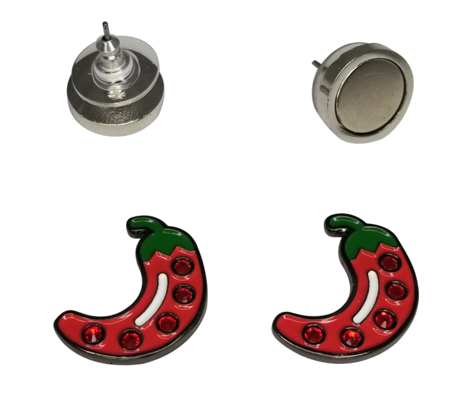 ReadyGolf: Chili Pepper with Crystals Ball Marker Earrings