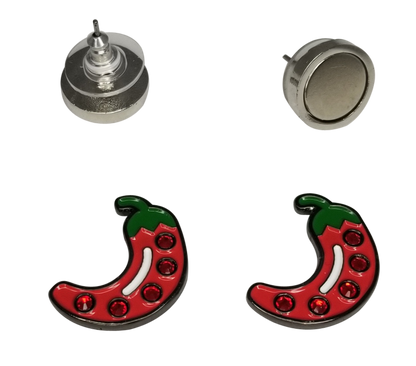 ReadyGolf: Chili Pepper with Crystals Ball Marker Earrings