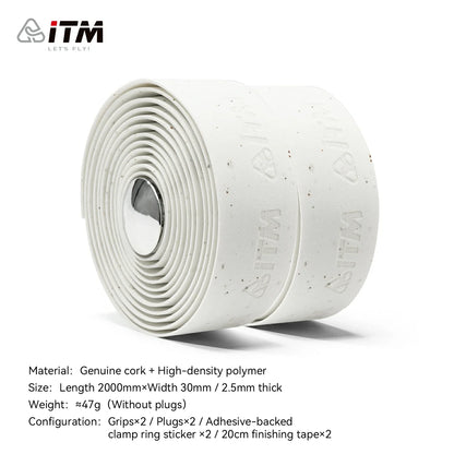 ITM Cork-EVA Road Bike Handlebar Tape – 2.5mm 3D Grip 2 Rolls