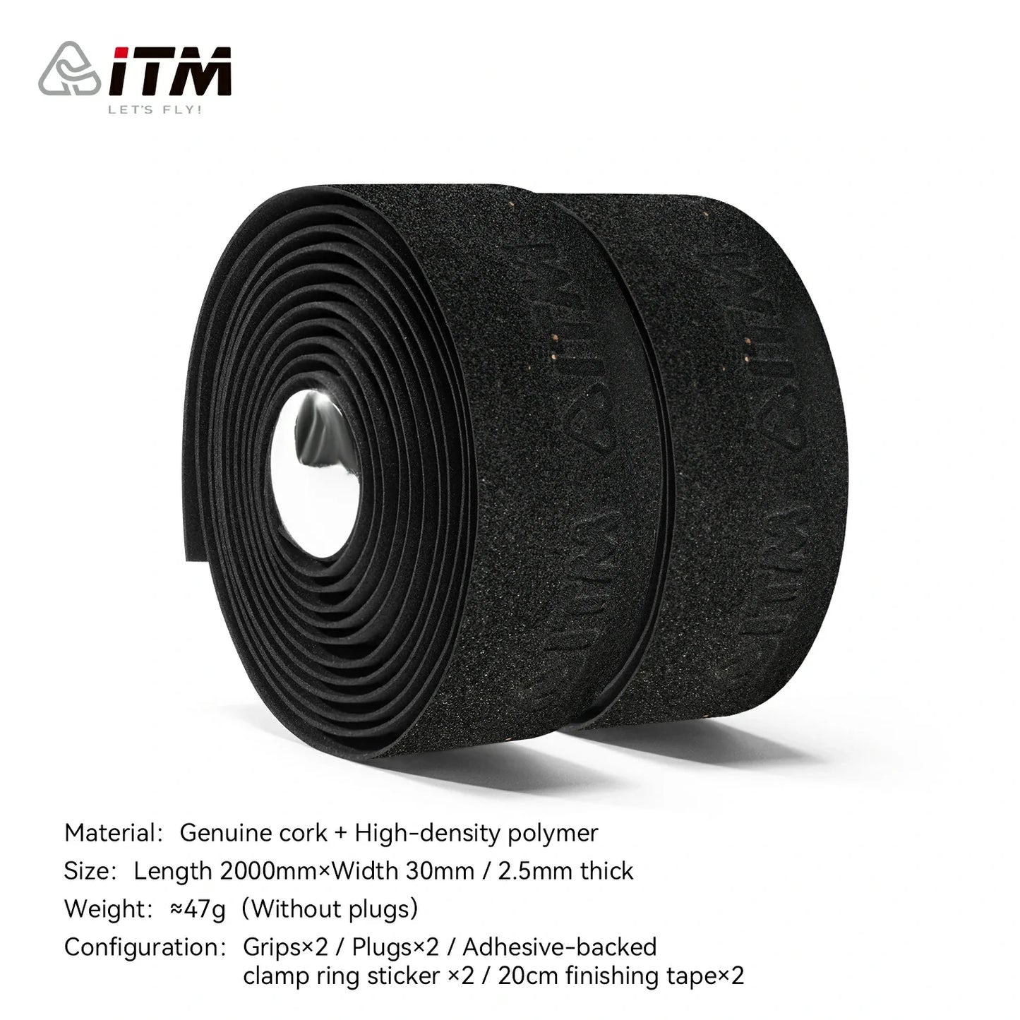 ITM Cork-EVA Road Bike Handlebar Tape – 2.5mm 3D Grip 2 Rolls