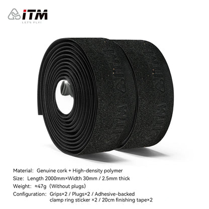 ITM Cork-EVA Road Bike Handlebar Tape – 2.5mm 3D Grip 2 Rolls