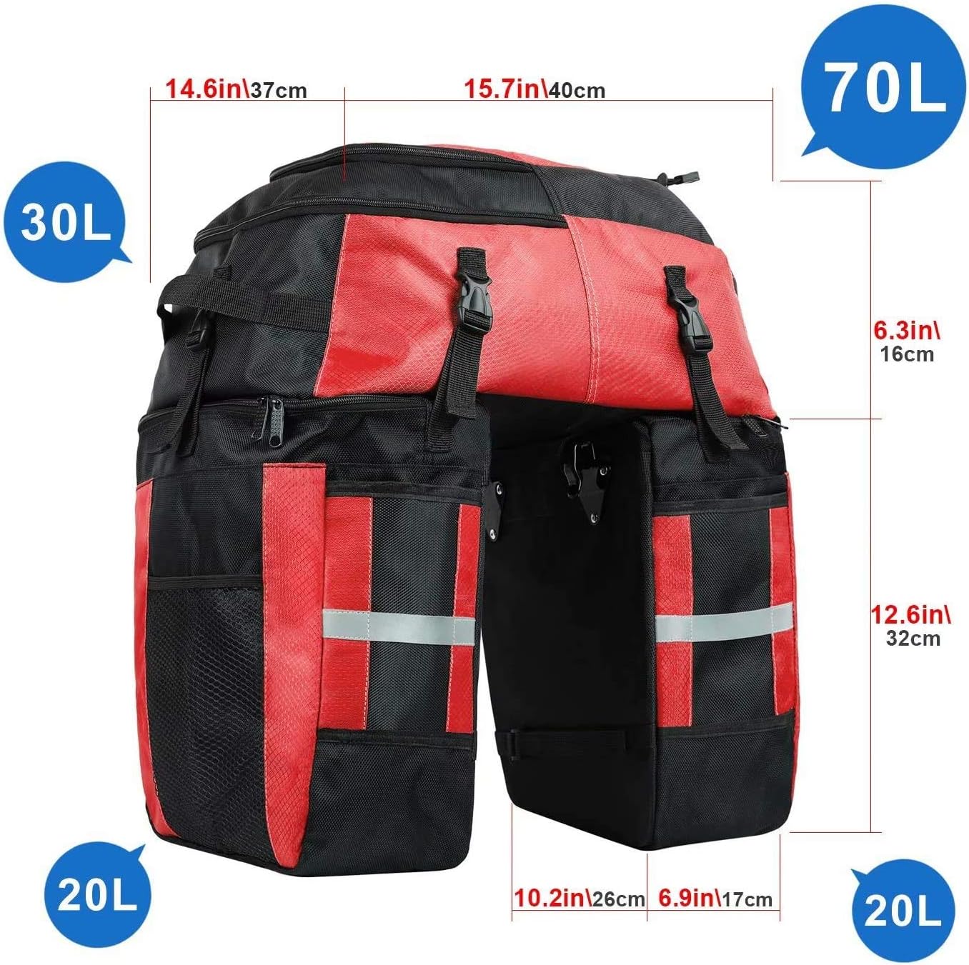 Rhinowalk 3 in 1 Pannier Bag Bicycle Rack Trunks Rear Seat Multifuction Bike Rack Bag 70L