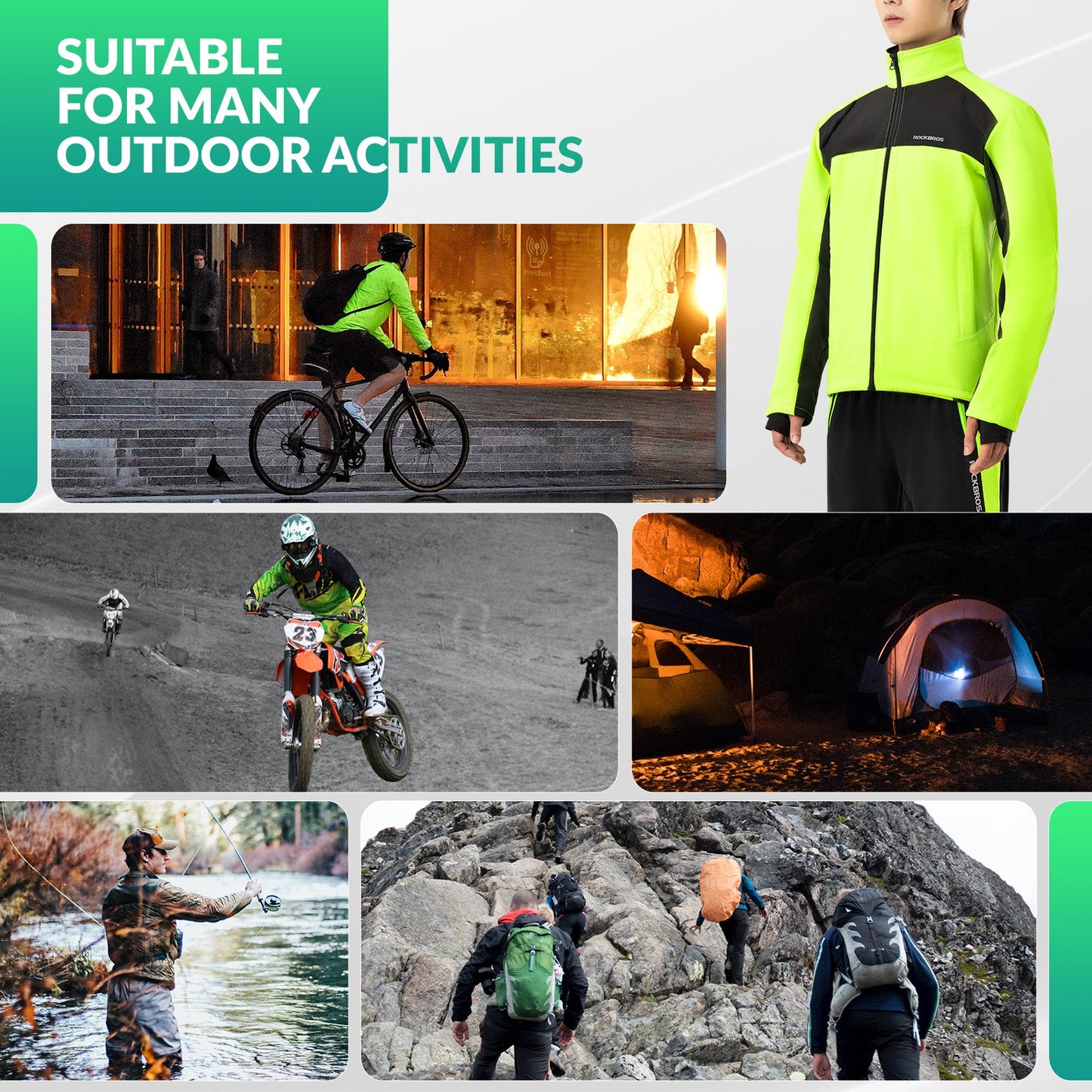 Cycling Jacket Pants Winter Suit Fluorescent Green