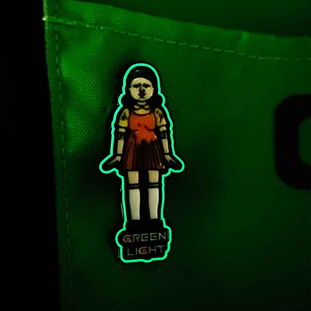 Green Light Girl Pin (Glow Edges) - Metal Butterfly