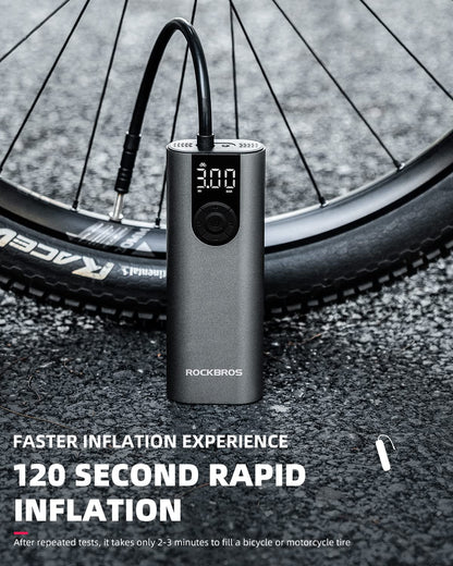 ROCKBROS A8 Electric Bike Pump 150 Psi Inflator Portable Air Compressor 2*2600 mAh