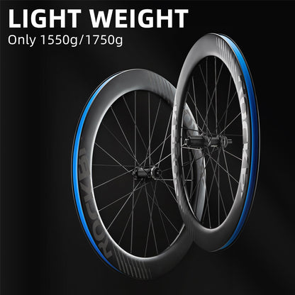 ROCKBROS 700c Carbon Fiber Disc Rim 38/50/65 mm  1.6-1.7 kg Clincher Wheelset