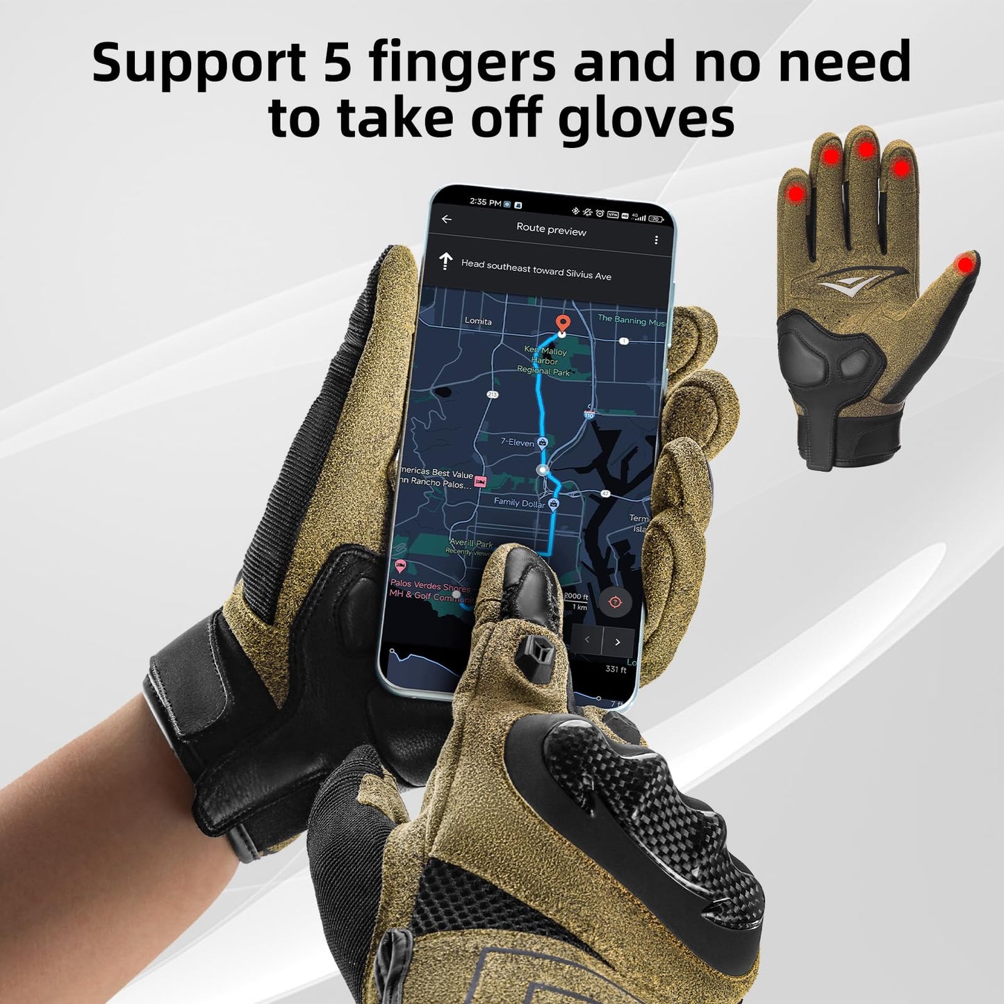 ROCKBROS Touchscreen Motorcycle Gloves, Full Finger Gear with Hard Carbon Fiber Shell