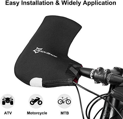 ROCKBROS Winter Bike Handlebar Mittens - Windproof Thermal Pogies for MTB