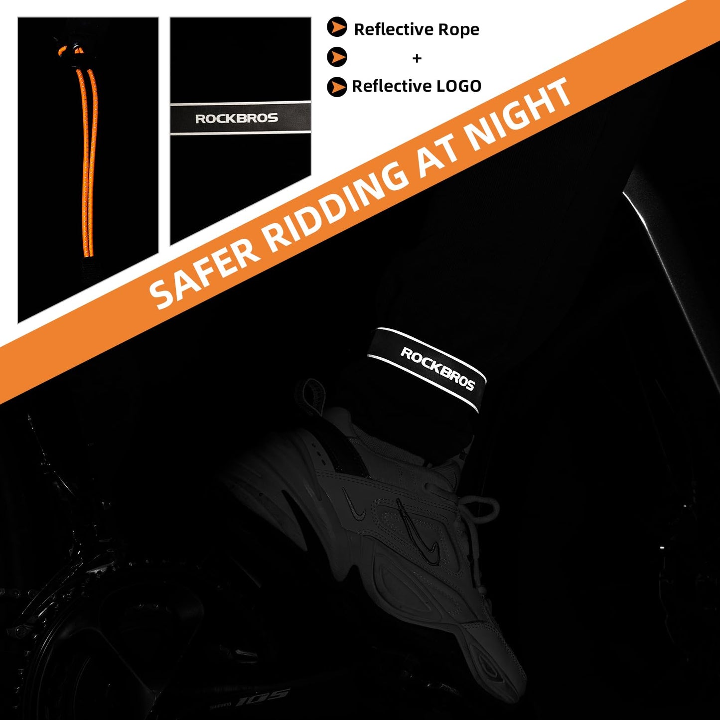 ROCKBROS Reflective Cycling Ankle Bands - Adjustable Pant Leg Straps