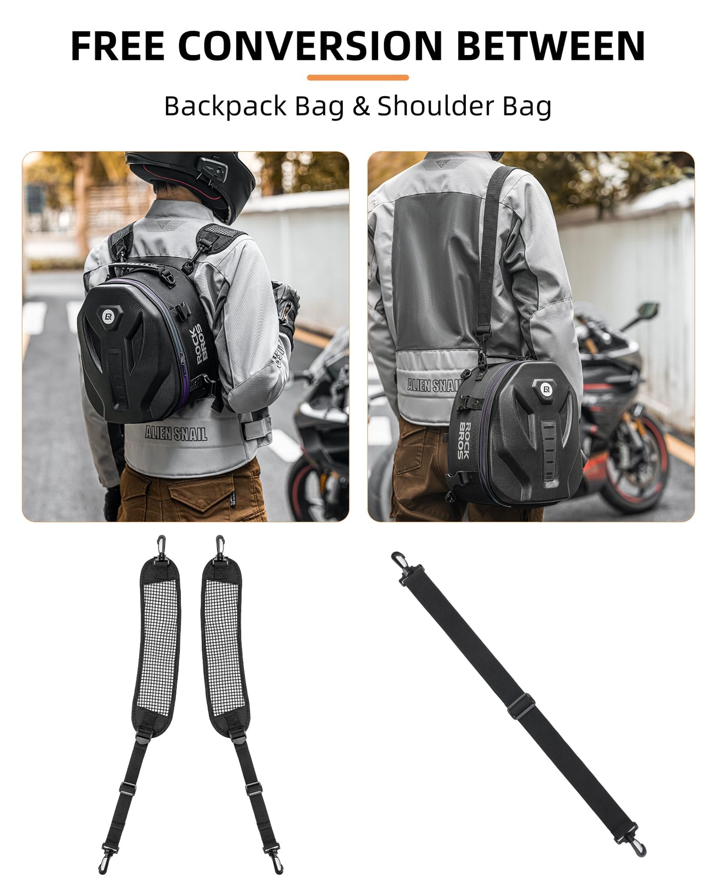 ROCKBROS Waterproof Tail Motorcycle Tail Rear Seat Bag 12.5L Storage Backpacks Hard Shell