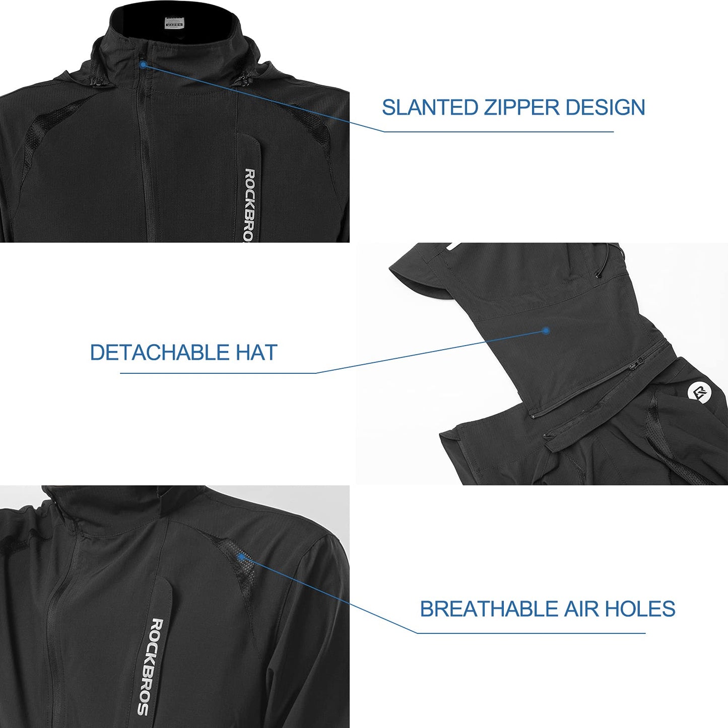 ROCKBROS Men's Windproof Cycling Jacket, Quick-Dry Lightweight Breathable MTB Jacket