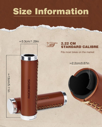 ROCKBROS Leather Vintage Mountain Bike Folding Bike Handlebar Grips 22.2mm