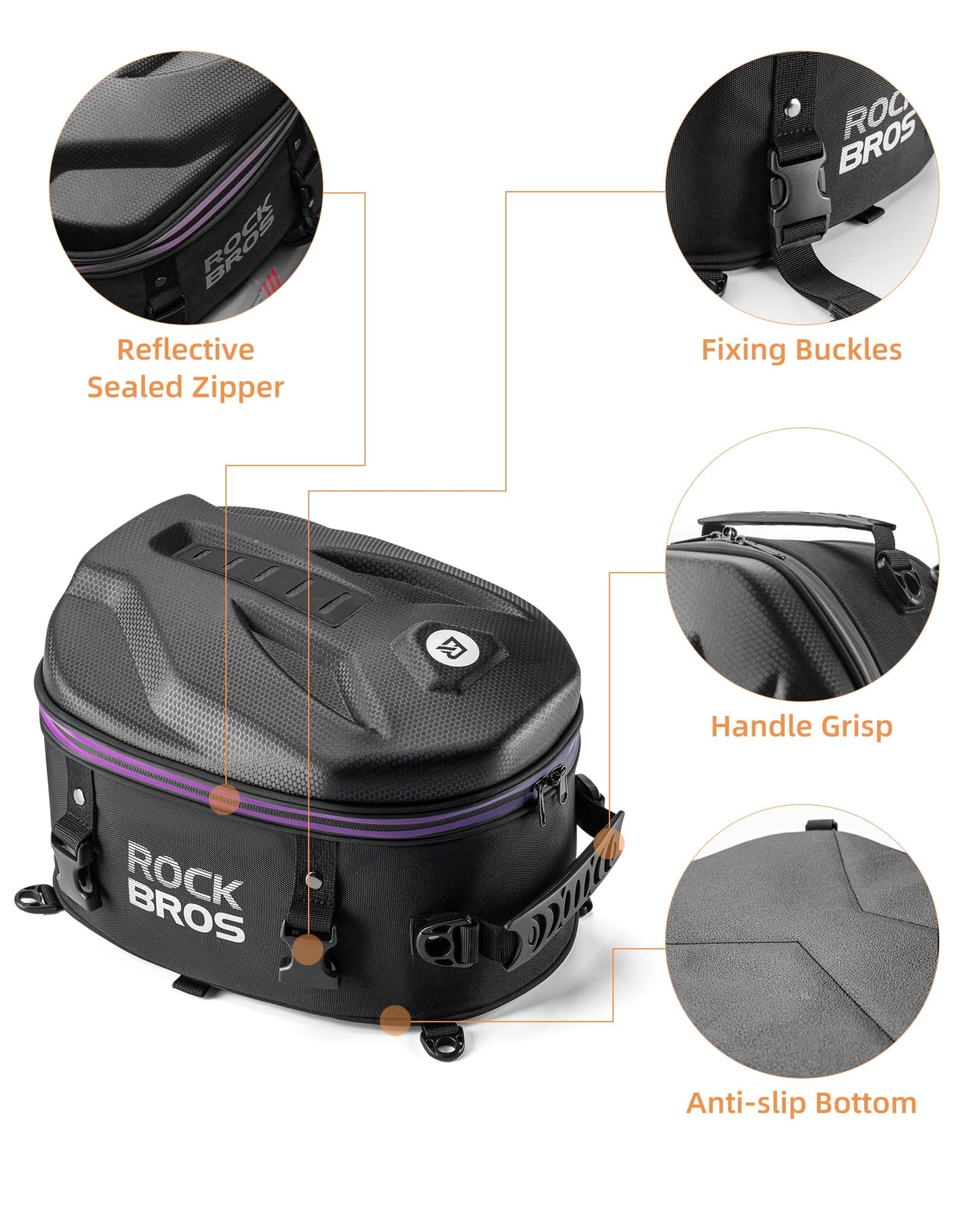 ROCKBROS Waterproof Tail Motorcycle Tail Rear Seat Bag 12.5L Storage Backpacks Hard Shell