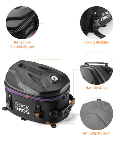 ROCKBROS Waterproof Tail Motorcycle Tail Rear Seat Bag 12.5L Storage Backpacks Hard Shell