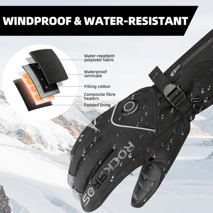 ROCKBROS Heated Gloves, Rechargeable Winter Touchscreen Gloves for Cycling, Skiing, Motorcycling