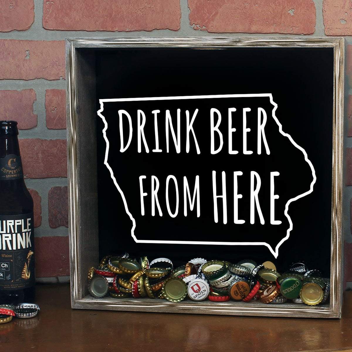Iowa Drink Beer From Here Beer Cap Shadow Box