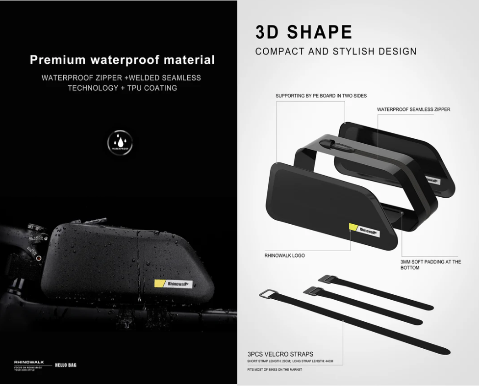 Rhinowalk Top Tube Bag - Stable & Waterproof Professional Cycling Accessory K32 1.3L