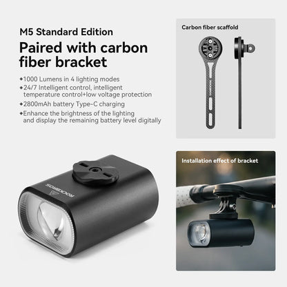 M5 Smart Bike Headlight 1000LM with Digital Display & Remote Control