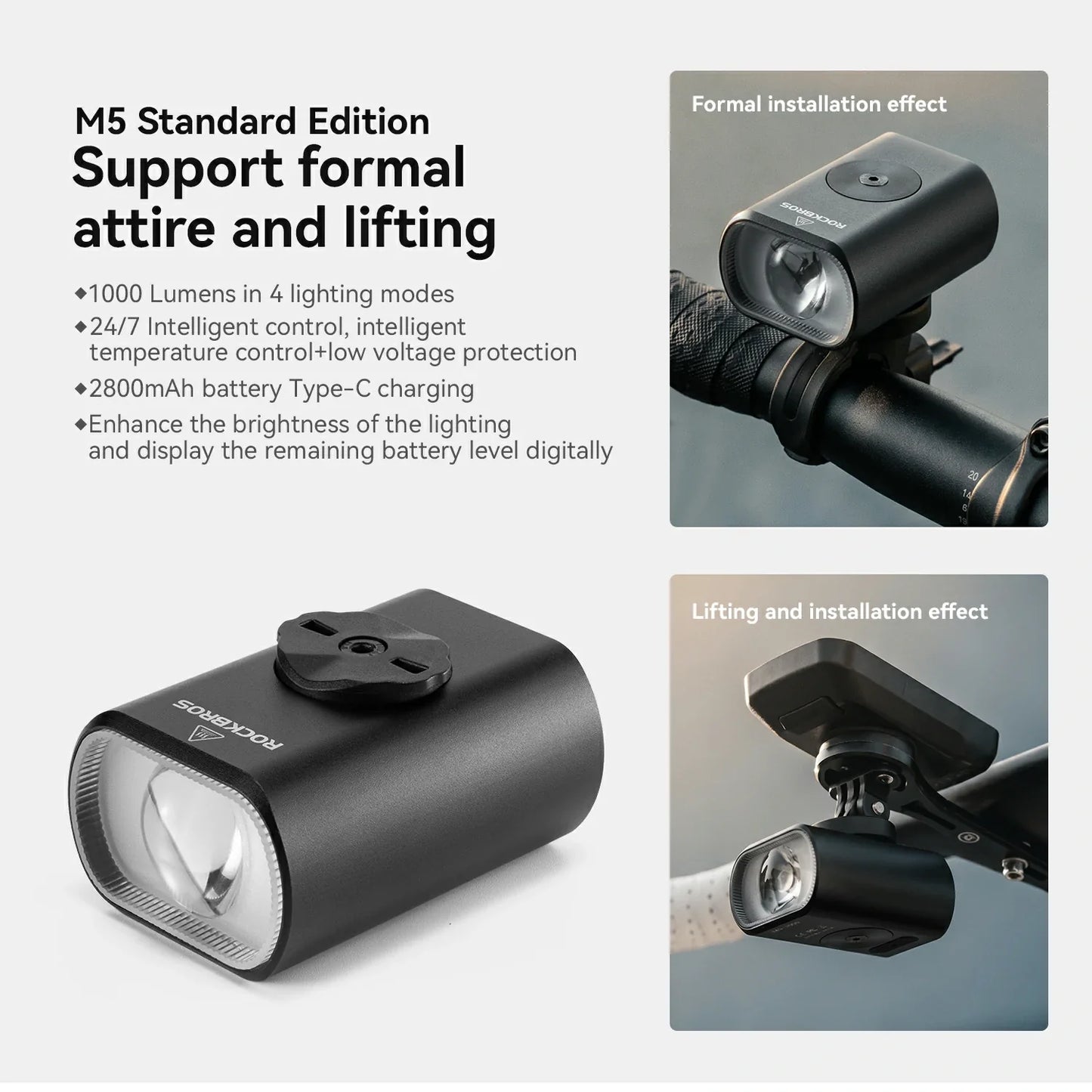 M5 Smart Bike Headlight 1000LM with Digital Display & Remote Control